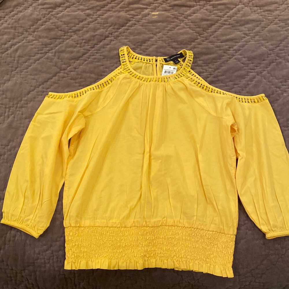 I.N.C yellow top with open shoulders and beading